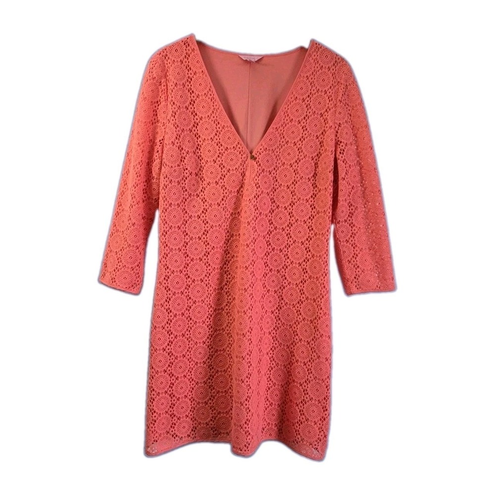 Lilly Pulitzer Lamora Pucker Pink Breakers Lace Shift Dress Crochet  Size XL